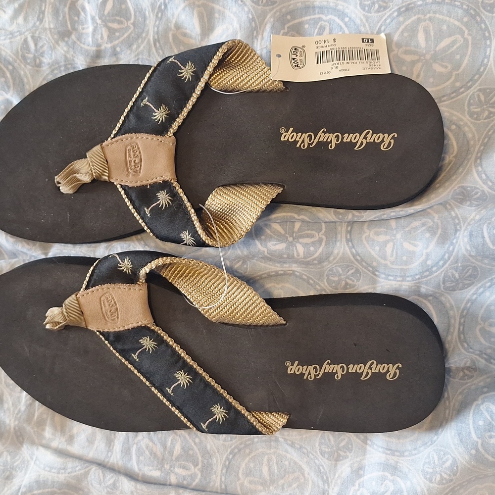 Flip flops - Black with tan & gold details